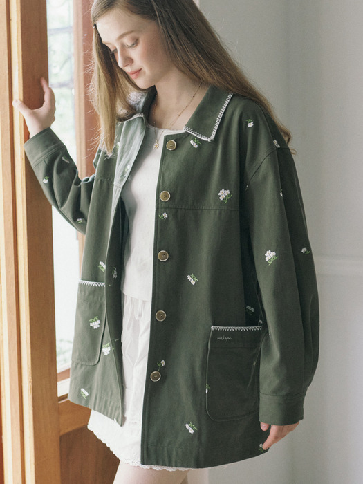 Margaret Embroidery Cotton Jacket - Green