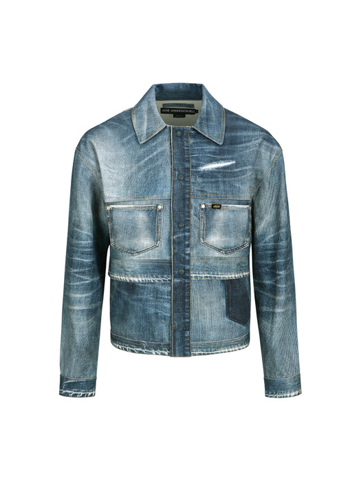 TROMPE L`OEIL DOUBLE WAIST DENIM JACKET awa635m(BLUE)