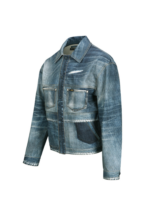 TROMPE L`OEIL DOUBLE WAIST DENIM JACKET awa635m(BLUE)