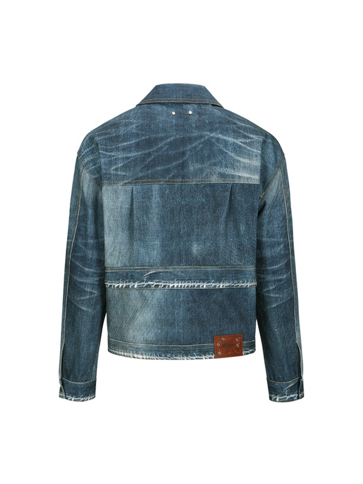 TROMPE L`OEIL DOUBLE WAIST DENIM JACKET awa635m(BLUE)