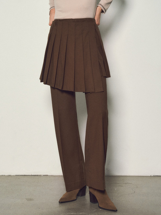 Wool Blend Layered Pleats Wrap Skirt_CTS610(Brown)