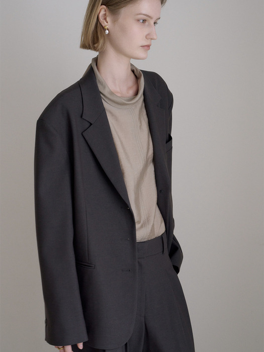 CLASSIC WOOL SINGLE JACKET_CHARCOAL BROWN