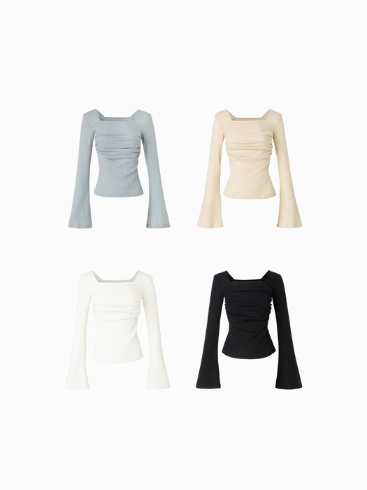 Joy Long Sleeves Top (Ivory/Cream/Mint Grey, Black)