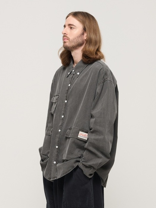 PIGMENT WASHED MULTI-POCKET WORK SHIRT (CHARCHOL)