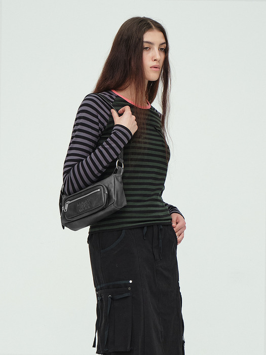 OUTPOCKET HOBO MINI_washed black two-tone brushed