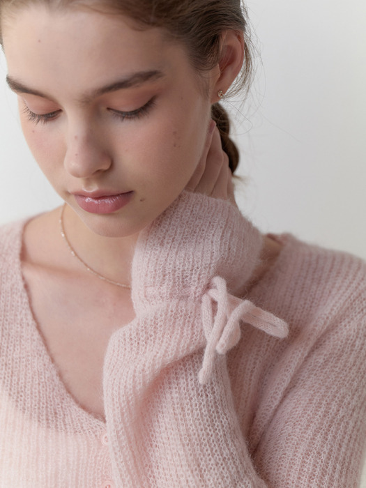 Yuzu ribbon cardigan (baby pink)