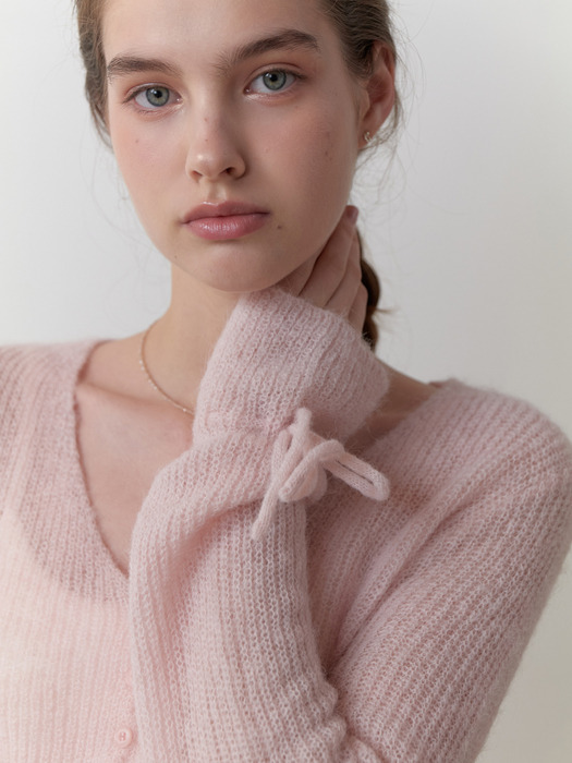 Yuzu ribbon cardigan (baby pink)