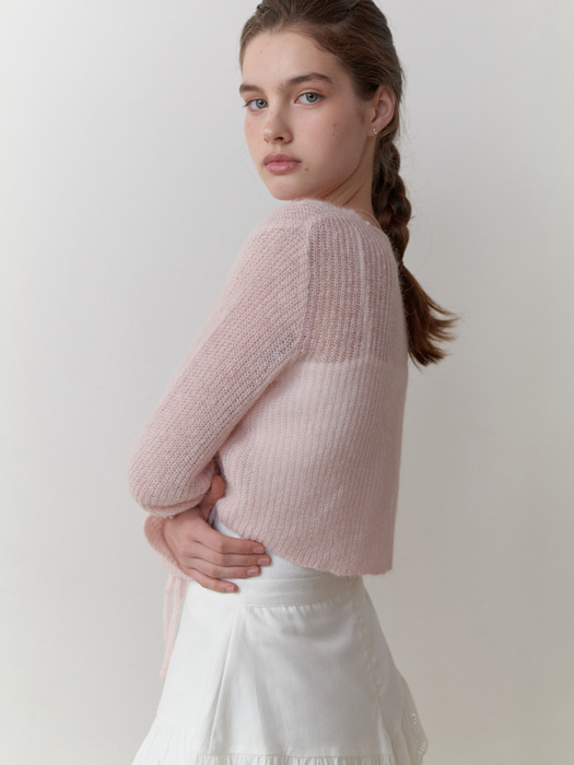 Yuzu ribbon cardigan (baby pink)