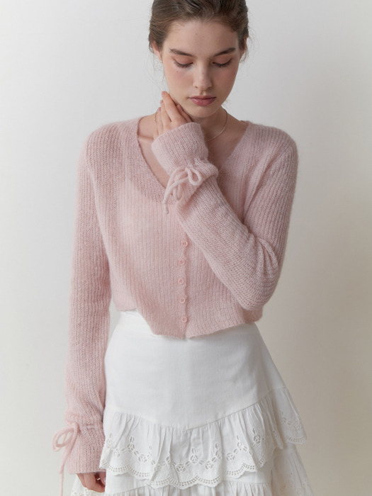 Yuzu ribbon cardigan (baby pink)