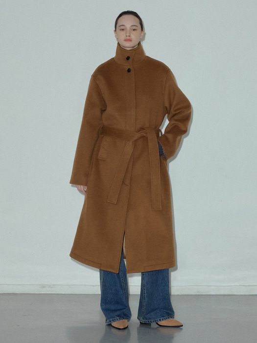 Wool High Neck Robe Long Coat_CTO126(3color)