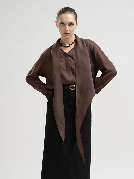 Scarf-tie flowing blouse - brown