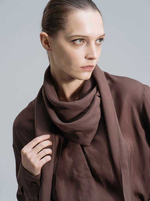 Scarf-tie flowing blouse - brown