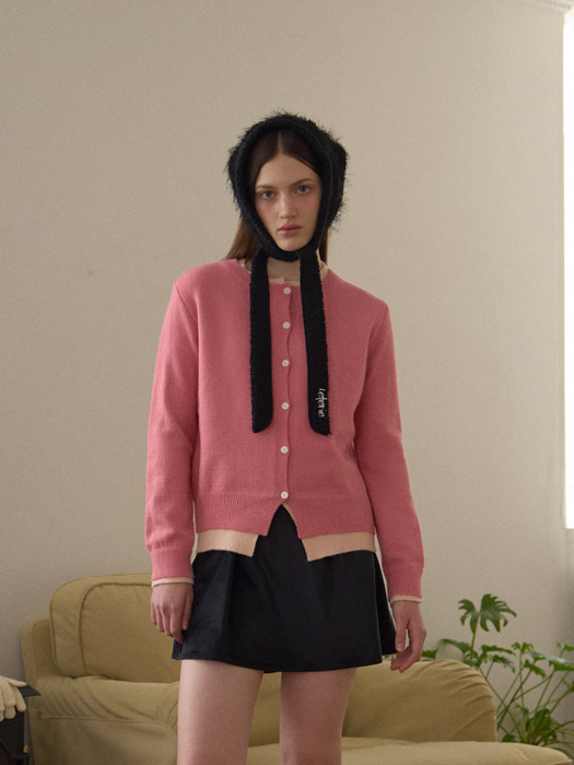 LR BASIC LAYERED CARDIGAN RIBBON SET_PINK