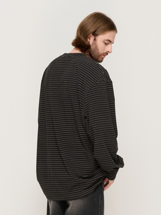 LINE NAPPING STRIPE LONG SLEEVE TEE (BLACK)