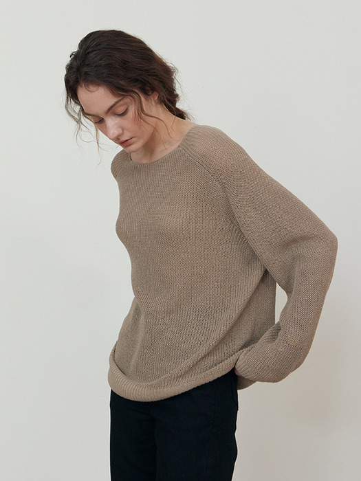 Linen Loose fit reglan knit_KHAKI