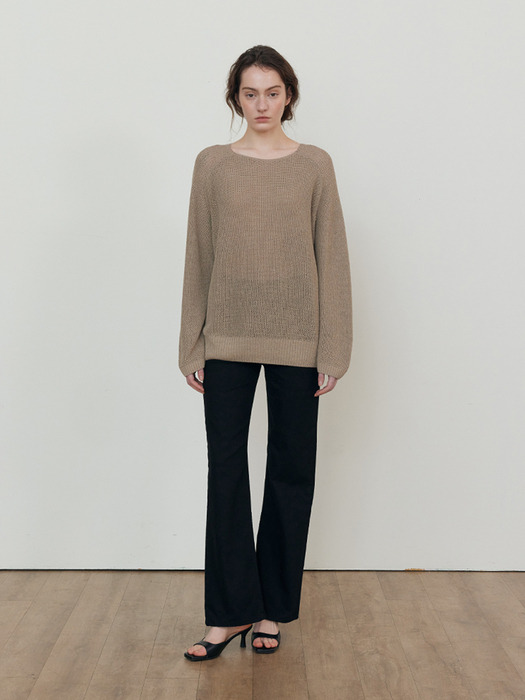 Linen Loose fit reglan knit_KHAKI