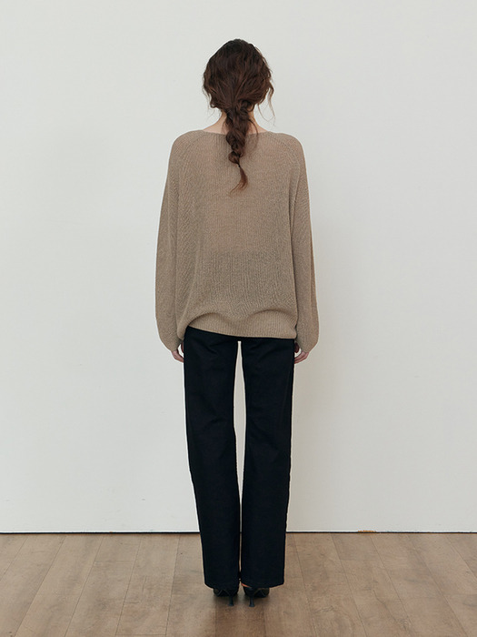 Linen Loose fit reglan knit_KHAKI