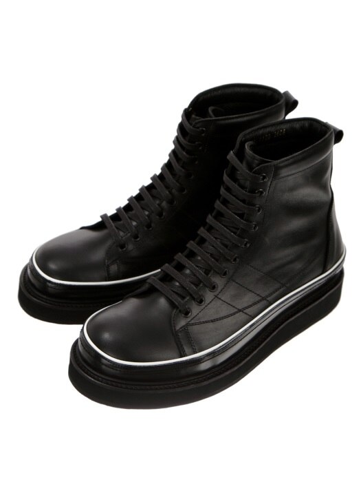 Oil Washing Black Leather Piping Boots