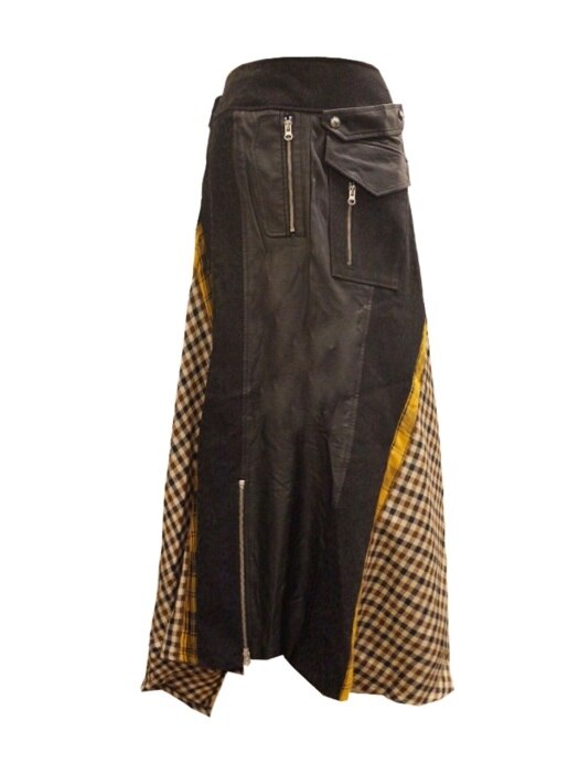 FAKE LEATHER DETAIL LONG SKIRT