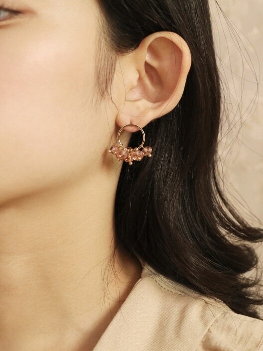 peach pink crystal blossom earring