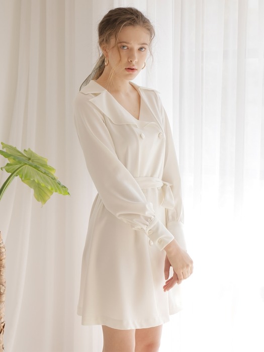 DOUBLE BUTTON FLARE ONE-PIECE_IVORY