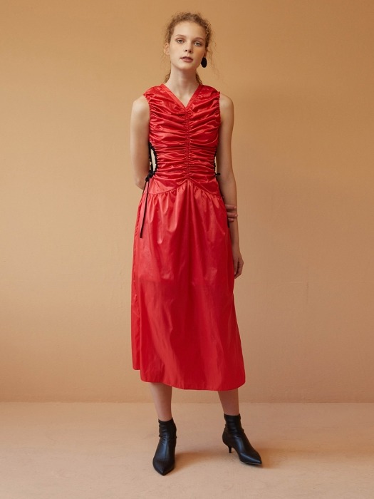 Red Vinyl Waist Cut-Out Dress