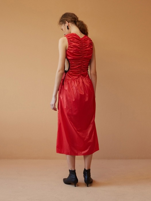 Red Vinyl Waist Cut-Out Dress