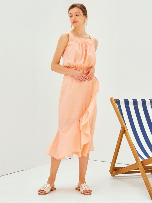 [by joorti] (셋트) check sleeveless top + frill skirt (orange)
