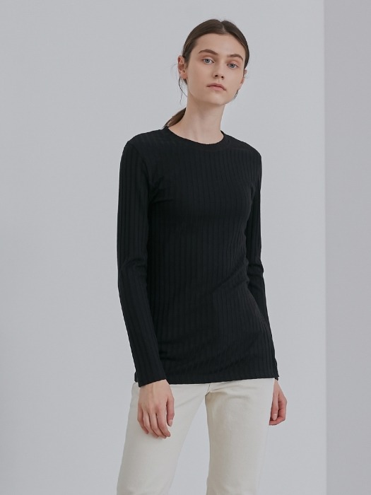 RIBBED SIDE SLIT T_BLACK