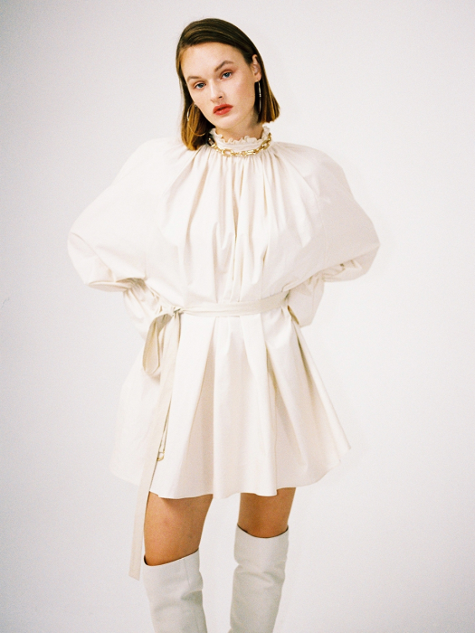 MELODY SHIRRING TUNIC_EGGSHELL