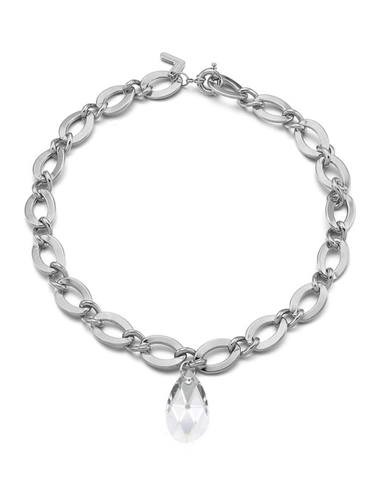 Chunky Chain n Water `````drop````` Necklace_Silver