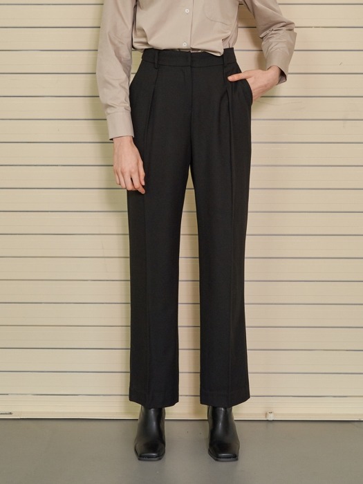wool semi-wide pant - black
