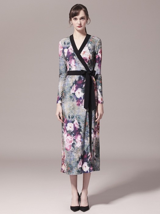 GORGEOUS PRINT LONG WRAP DRESS [ 골져스 프린트 롱 랩 드레스 ] AGAA02T1-6 