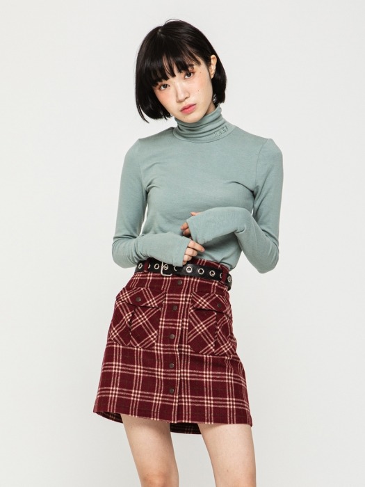 RNHI SNAP FLY CHECK MINI SKIRT [RED WINE]
