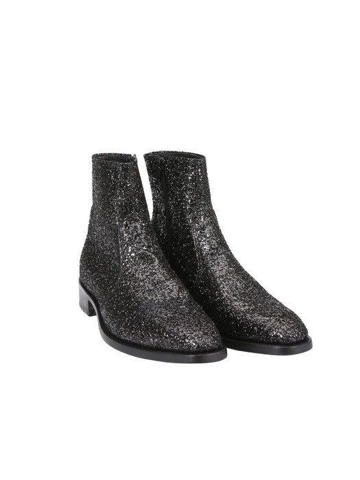 BLACK GLITTER ANKLE BOOTS