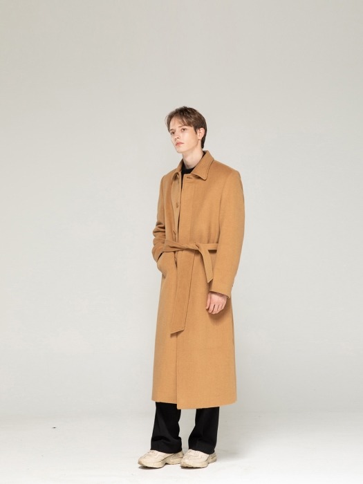 Belted Wool maxi coat [ Doe Beige ]