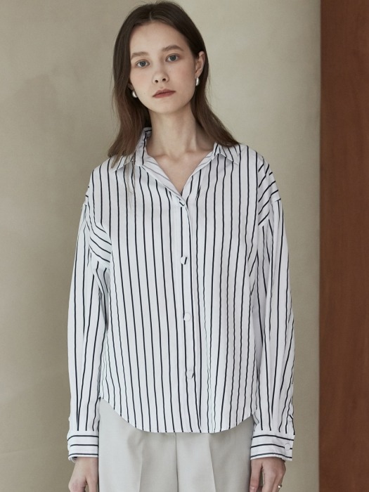 ouie259 open neck stripe shirts (charcoal)