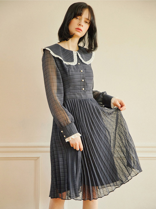 Emma Pleats Dress_Navy