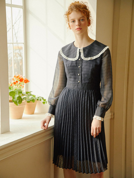 Emma Pleats Dress_Navy