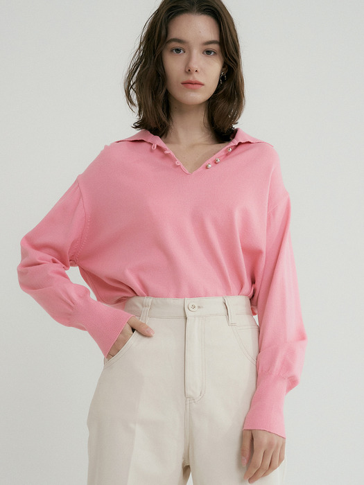 comos317 v neck shirt collar knit (pink)