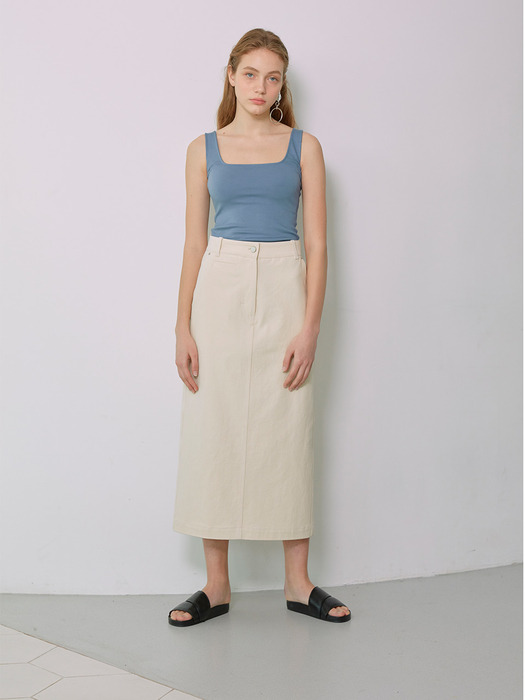 JESS_Cotton Twill Straight-Fit Midi Skirt_Cream