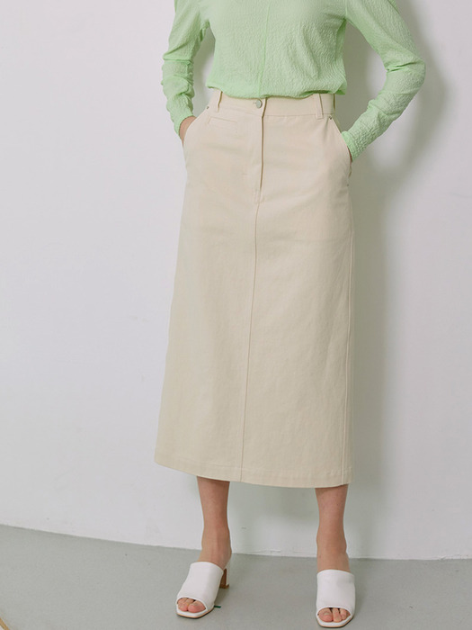 JESS_Cotton Twill Straight-Fit Midi Skirt_Cream