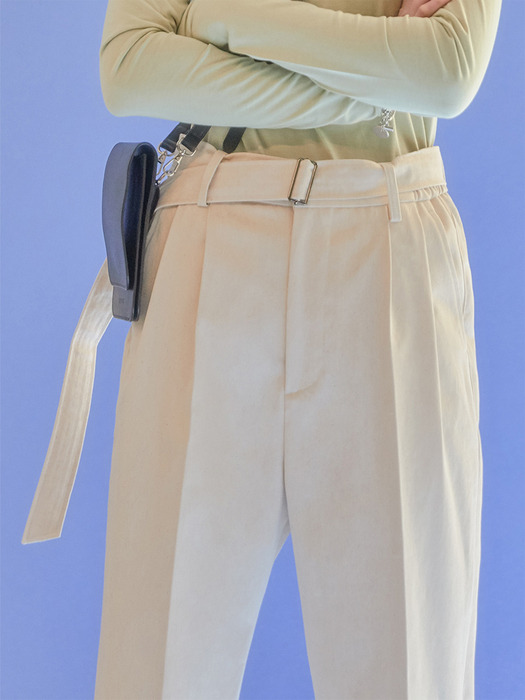 CREAM belted wide fit denim pants(LB001)