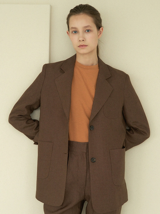 linen single two button jacket (brown)