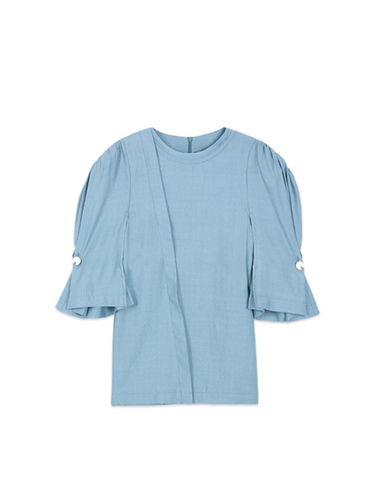 SALLY DETACHABLE RUCHED SHOULDER BLOUSE atb483w(FADED BLUE)