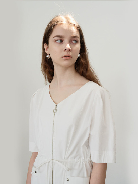 20 SUMMER_White Poplin Zip-up Dress