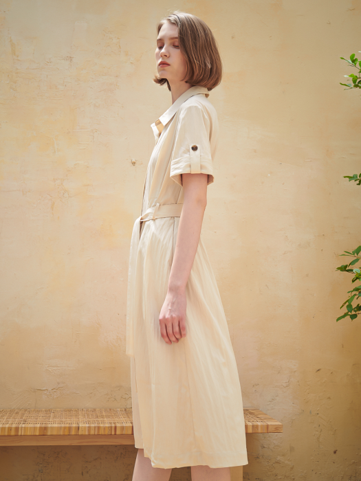 Belted Tailored Shirt One-Piece_Cream