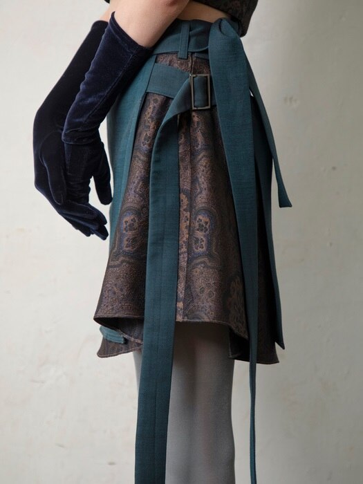Asymmetric Detail Jacquard Wool Silk Skirt