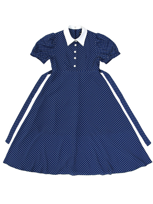 COLORATION COLLAR ONE-PIECE HALF SLEEVE DOT BLUE