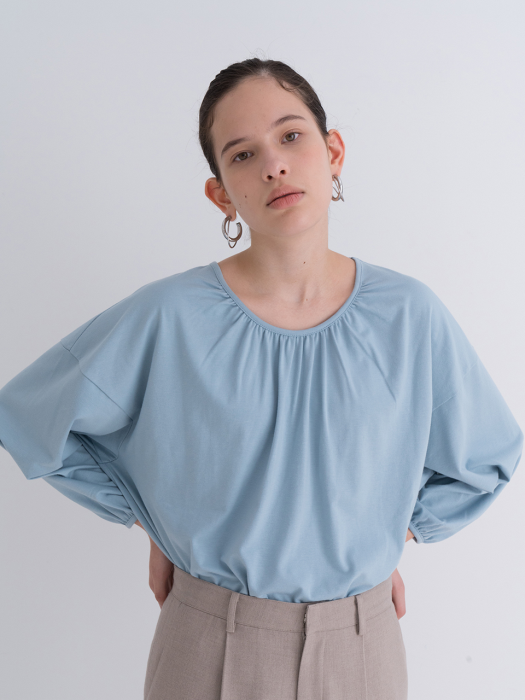 DOUBLE SHIRRING COTTON TOP SKYBLUE